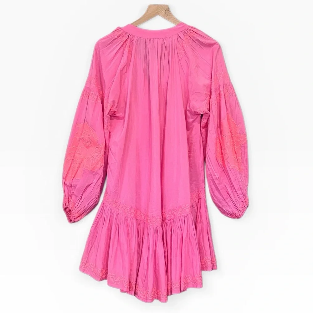 Pranella Pink Embroidered Tassel Boho Loose Fit Dress Size Small - Picture 2 of 12